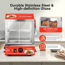Hot Dog Steamer 28.5QT, 2-Tier Hot Dog Machine With Bun Warmer, 175 Hot Dogs & 40 Buns Capacity, Electric Hot Dog Bun Warmer With Visible Glass Sliding Door & Clip, 86℉-185℉ Temperature Control - US A Type Plug(110-127V) - View 5