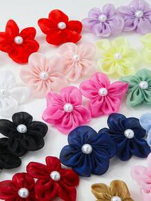 10pcs/Set Girls Colorful Pearl Solid Color Mesh Double Layer 3D Flower Hair Clips, Random Colors, Gentle On Hair, 5-Petal Minimalist Princess Style Hair Accessories, Suitable For Daily Use - Multicolor - View 5