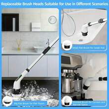 [9 合 1 旋转洗涤器] 无线电动洗涤器浴室刷，带可调节手柄和 9 个可更换刷头，360 度无线清洁，适用于浴室、浴缸、瓷砖、地板 - USB-C 充电，黑白设计，清洁工具 | 现代设计 | 塑料手柄，浴室清洁剂高效清洁 - 彩色 - 查看 6