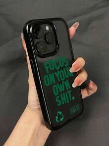 1 pieza Funda de teléfono creativa con letra inglesa verde, adecuada para Apple 16 Pro Max, Nueva 15, Marco negro de alta calidad 12 Divertida transparente 13 Personalizada 14 Moda minimalista 15 Pro Max Modelo de pareja 11 Funda de teléfono a prueba de golpes