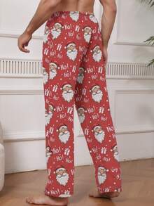2pcs Christmas Gingerbread Man & Santa Claus Print Casual Lounge Pants Set For Men, Autumn/Winter