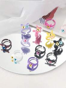 2 piezas/1 pieza Anillos de dibujos animados de monstruitos lindos, anillos con ojos grandes y adorables para cubrir la boca, súper adorables y divertidos para mejores amigos - Unitalla - Ver 6