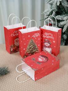 4/8/12 pièces Sacs-cadeaux de Noël en papier kraft, sacs en papier vintage à tenir à la main avec motifs du Père Noël, du sapin de Noël et du bonhomme de neige. Sacs-cadeaux de Noël, sacs fourre-tout pour fête de Noël, sacs-cadeaux pour fête de Noël, décorations de Noël, décorations de cuisine et de table, parfaits pour anniversaire, famille, rangement et courses