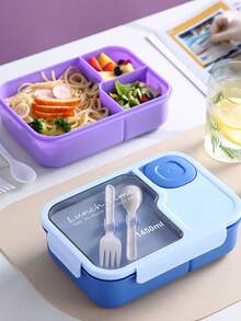 1pc Customizable Fantasy Pattern & Artistic Text Bento Box, High-Quality PP Material, 3-Compartment With Accompanying Utensils, Portable, Minimalist, Waterproof, Tight-Sealing, Leak-Proof, Large Capacity, Suitable For Students, Office Workers, And Daily Use