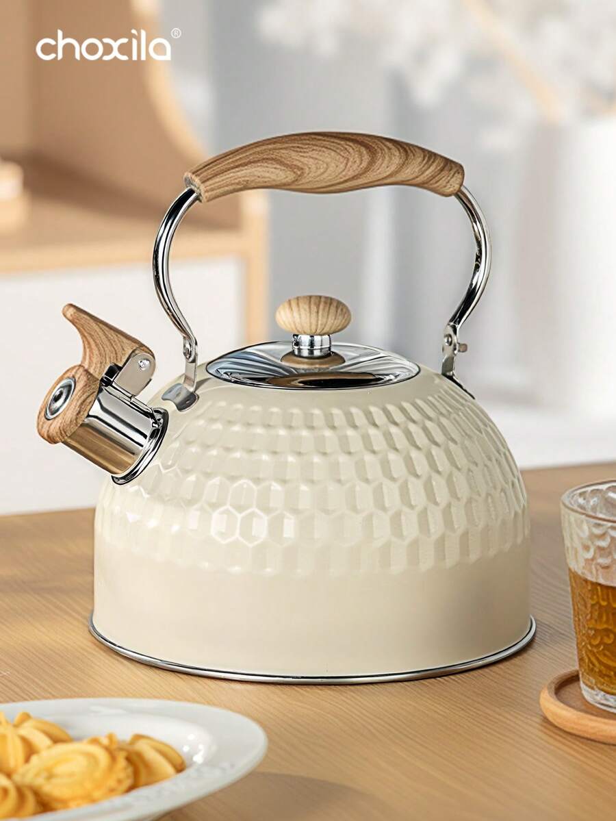 choxila 1个2升白色锤纹鸣笛水壶，适用于燃气灶，适合家庭、茶馆等各种场合，厨房用品，返校用品，旅行配件 - 響壺 - 查看 1