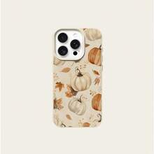1 pièce Étui de téléphone à imprimé tout-sur-tout de feuille d'érable et citrouille mignon en automne, en matériau TPU. Compatible avec iPhone/téléphones, version internationale, pas la version domestique - Blanc - Voir 5