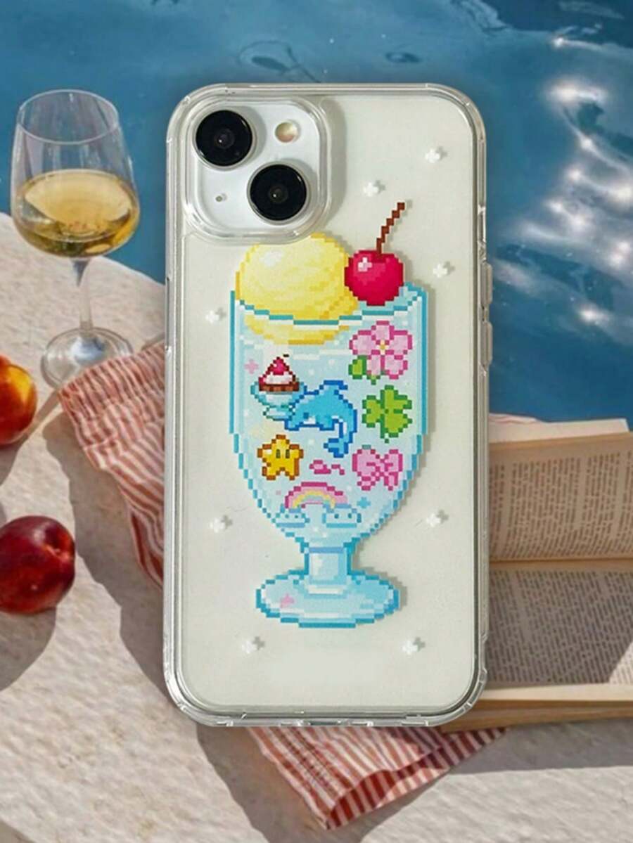Summer Pixel Tomato Ice Cream Transparent Soft Phone Case, Suitable For 16/15/14/13/12/11 Pro Max Plus, Creative & Cute Design, Cool Girl Gift - Ice Cream Soda - View 1