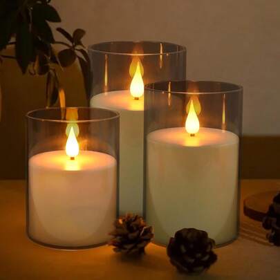 Recargable Velas Led Sin Llama, plastico Realista Velas de Pilar Sin Llama con Control Remoto, 3pcs Velas Electricas para San Valentín, Navidad, Halloween, Cumpleaños, Hogar Festivales Decoración