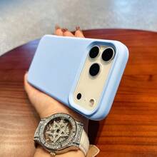 Compatible con iPhone 17PROMAX/iPhone17/iPhone17Pro/iPhone17Air/16 15 14 13 12 11 Pro Max, Funda de teléfono con diseño de color caramelo y textura de piel, simple y hermosa. - Celeste - Ver 2