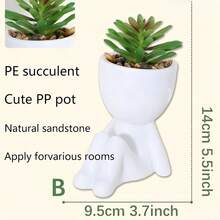 1 peça/3 peças Suculenta Artificial, Suculenta Pequena Individual em Vaso, Três Formatos para Escolher, Vaso Branco, Formato Cartoon, Material PP, Material PE, Verde, Decoração de Mesa, Decoração Doméstica, Decoração de Jardim, Escola, Dormitório, Decoração de Escritório