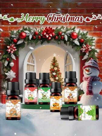 6pcs/1pc Christmas Fragrance Essential Oils, 6pcs Gift Box Set, Water-Soluble Oils, Air Freshening Aromatherapy, For Humidifier, Aroma Stone, Candle, Diffuser, 10ml Oil, Suitable For Living Room, Bedroom, Kitchen, Christmas, New Year, Gift