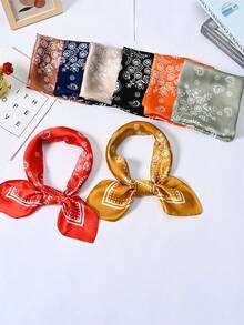 1 件佩斯利印花仿丝 27.6 英寸小方巾/头巾，男士百搭颈巾，防晒 - 紅色 - 查看 1