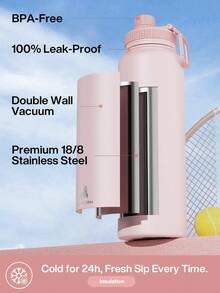 18/26/40oz Stainless Steel Insulated Sports Water Bottle With Straw Lid And Handle, Wide Mouth Double Wall Leak-Proof Bottle, 24hr Cold 12hr Hot - 40oz Pink - View 3