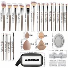 47pcs Professional Makeup Brush Set: 30pcs Full Face Makeup Brushes + 2pcs Makeup Sponge Puffs + 4pcs Thumb Makeup Sponge Puffs + 4pcs Makeup Sponge Puffs + 6pcs Makeup Sponges (2 Large, 4 Small) + 1pc Carrying Case, Practical Complete Makeup Tool Kit