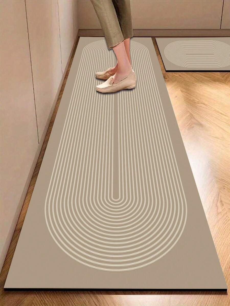 1pc Silica Gel Kitchen Floor Mat With Geometric Pattern Of Concentric Circular Lines, Minimalist Style Kitchen Rug Bathroom Decor - Multicolor - View 1