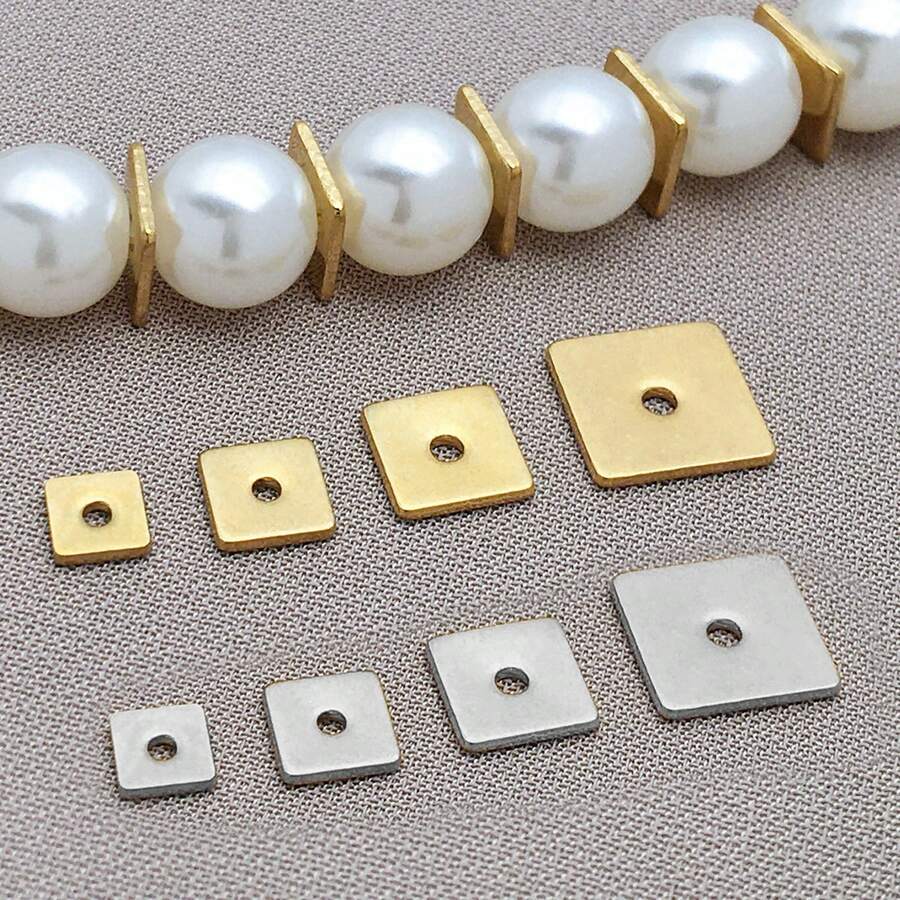 20/50 件 304 不锈钢扁平方形隔珠金属塞散珠小扁平缝珠适用于 DIY 手链项链珠宝制作 4/5/6/8 毫米