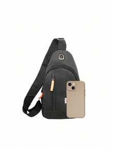 1入組基本款斜挎包運動尼龍信封腰包，帶多個口袋隔層，可調節肩帶的單肩袋/髖包拉鍊週末隨身包，適用於男孩/青少年男孩/大學生的戶外/郊游/旅行/體育場 - 黑色 - 查看 3