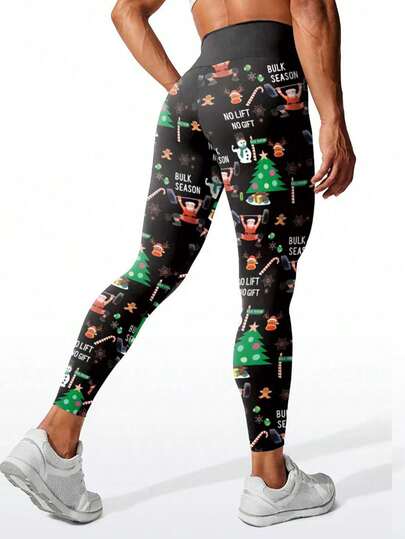 Hot Sexy Women Christmas Cartoon Printed Yoga Leggings Colorful Cartoon Printed High Waisted Fitness Workout Yoga Pants Tights
