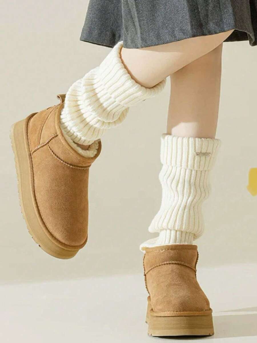 1 双针织宽松保暖舒适百搭罗纹腿套，白色 - 白色 - 查看 1