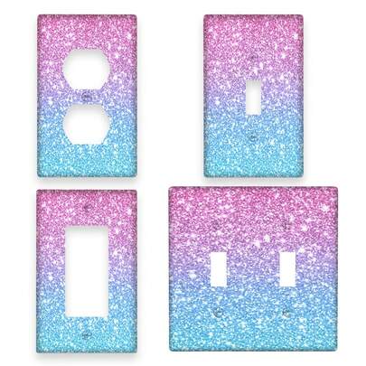 [Pink Wall Plate] Pink Starry Sky Art Wall Plate - 1pc Decorative Light Switch Cover | PC Material, Gradient Glitter Design, 1Gang/2Gang Options | For Indoor & Outdoor Use, Bedroom, Kitchen, And More, Decorative Wall Cover, Reusable Cover, Celestial Decor