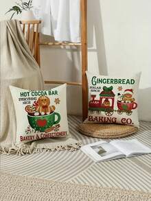 4 piezas Funda de cojín con diseño de hombrecillo de jengibre navideño, estilo lindo de poliéster suave, decoraciones festivas, funda de cojín perfecta para decoración navideña, invernal, rústica para sofá, dormitorio, sala de estar, cama, hogar, regalo de Navidad