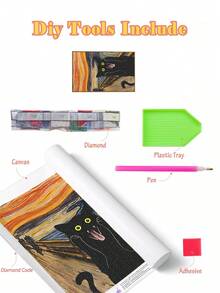 5D DIY 钻石画 | 经典钻石墙饰套装的模仿。可爱尖叫猫高清钻石点画，礼品钻石画，5D DIY 刺绣马赛克艺术，DIY 技能和专注力练习。 - 彩色 - 查看 3
