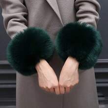 Solid Color Faux Fur Cuffs, Elegant Soft Warm Fuzzy Wrist Warmers, Winter Windproof Decorative Fake Sleeves - White - View 13