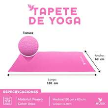 MUUK FITNESS 1 pieza Tapete de yoga antideslizante de 150x60 cm con 4 mm de grosor, tapete ligero y portátil para ejercicios de yoga, pilates, estiramientos y fitness, esterilla cómoda y estable para entrenar en casa, estudio o al aire libre - Rosa - Ver 5