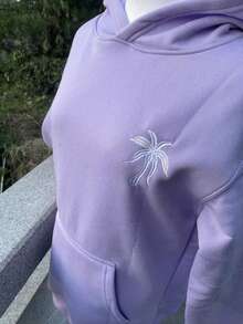 Men Women Y2k Graphic Hoodies Long Sleeve Oversized Hooded Sweatshirt Floral Embroidered Beach Hoodies Pullover Tops For Teen Girl Preppy Aesthetic Clothes - 紫色 - 查看 6
