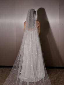 1 件 3 米长星光新娘头纱，适合婚礼仪式、婚纱摄影、登记，带梳子 - 米粉紅色 - 查看 18