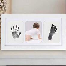 1pc Baby Handprint & Footprint Clay Frame Kit, Includes Black Clay, Imprint Paper, White Frame, Baby Keepsake Gift