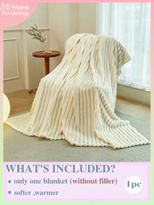 1条米白色魔法绒卷边超柔软毯子，适合男孩、女孩、宿舍使用，传统法兰绒，珊瑚绒材质，适用于沙发、办公室、卧室、旅行和露营，四季皆宜，可机洗 - 奶油白 - 查看 1