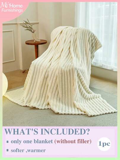 1条米白色魔法绒卷边超柔软毯子，适合男孩、女孩、宿舍使用，传统法兰绒，珊瑚绒材质，适用于沙发、办公室、卧室、旅行和露营，四季皆宜，可机洗