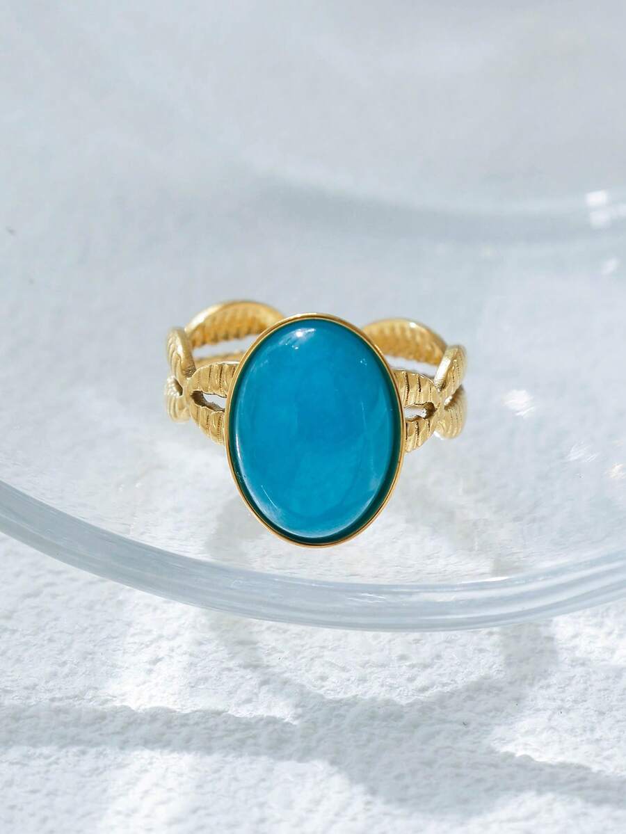 Mazuer 1 Stück 18K vergoldeter Edelstahl Vintage Stil personalisierter Türkis Lippen Abdruck offener Ring, Geschenk für Frauen, Y2K Western Schmuck, geeignet für Rückkehr zur Schule, Feiertage, Partys, Alltag, Urlaub