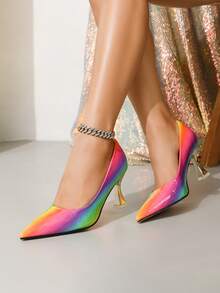 Nowe modne buty na obcasie ze szpiczastym noskiem, wygodne i uniwersalne szpilki dla kobiet - Wielokolorowe - Zobacz 1