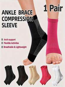 1 Pair Nylon Compression Ankle Sleeve, Unisex, Knitted Fabric Arch Support Socks, Lightweight & Solid Color, Hand Wash Only - Multicolor - View 2