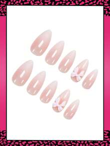 24pcs Medium Almond Shaped Ombre Nail Stickers, Sweet Style, Glossy Finish, Suitable For Women And Girls Daily Wear, Summer Nail Art Supplies Nails - Baby Pink - View 3