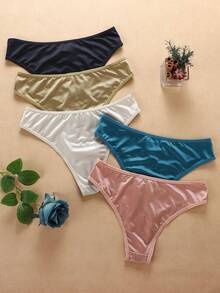 5 Pieces Of Sexy Seamless Thongs T Pants Hollow Low Waist High Elastic Comfortable Cross Strap Girly Fun Seamless Thongs For Women - 彩色 - 查看 2