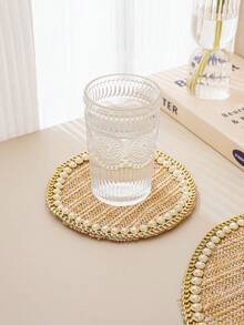 1 Stück Perlen-dekorierter Untersetzer, Tischdecken-Handwerk, Schüssel & Teller Kaffee-Matte, europäischer Stil Stoff Wärmeisolierender Untersetzer