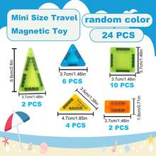Miniaturowe płytki magnetyczne, 24/36 elementów magnetycznych klocków w żelaznym pudełku, magnetyczne zabawki w rozmiarze podróżnym, zestaw konstrukcyjny STEM do podróży dla chłopców i dziewcząt w wieku 3+