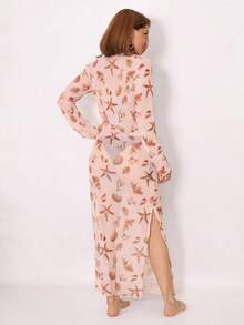 vestido longo tule saida de praia  Estampa total  Padrão Texturizado    Sexy    Casamento - estrela do mar bege - Visão 3