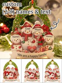 LICVIC Custom Christmas Ornaments With Name, Personalized Christmas Tree Decorations, Customized 2-8 Names Ornaments, Customizable Christmas Decorations, Diy Ornaments, Christmas, Indoor, Outdoor, Garden, Anniversary, Snowman Family, Christmas Tree Ornaments, Room Decor, Boys, Girls, Mom, Dad, Kids - Style a - View 1