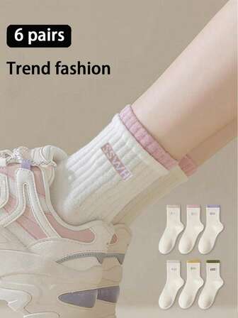 1/6 双随机白色女袜春秋中筒透气运动袜ins街头潮流长筒袜可爱适合日常穿秋季