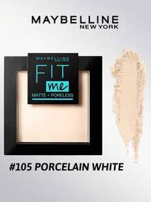 Maybelline Fit Me Matte + Poreless Polvo Compacto, Control de Grasa, SPF30+, Minimiza los Poros, con Espejo y Aplicador Incorporados, Fácil de Retocar, Alta Cobertura, Textura de Polvo Fino, Resistente al Sudor, Larga Duración, Acabado Mate, Unifica el Tono de la Piel - #105 porcelana blanca - Ver 6