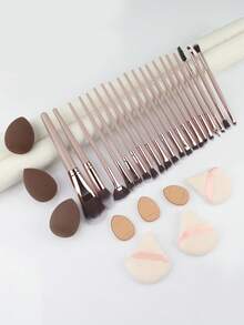 RANCAI 29pcs Professional Makeup Brush Set, Including Foundation, Concealer, Blush, Eyeshadow, 20 Makeup Brushes, 3 Powder Puffs, 3 Makeup Sponges And 3 Thumb Puffs. Makeup Brush Set, Makeup Brush Set, Makeup Brush Set, Complete Makeup Brush Set, Makeup Brush Set, Complete Makeup Set, Makeup Brush Set, Makeup Brush Set, Makeup Gift Set - Multicolor - View 2