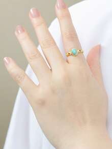 Genuine Sterling 925 Silver Ring 18K Gold Plated Adjustable Turquoise Ring 7*5mm Natural Gemstone Jewelry Gifts