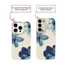 1pc TPU Material Elegant Watercolor Blue Floral Hibiscus Pattern Phone Case Compatible With IPhone//Compatible With Redmi - White - View 7