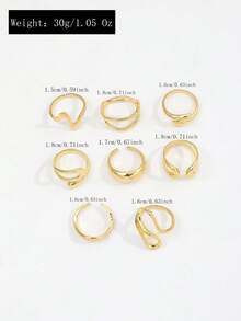8pcs Vintage French Asymmetrical Hollow Smooth Rings Set, Multi-Element Lava Line Asymmetrical Stackable Rings For Women - Gold - View 5
