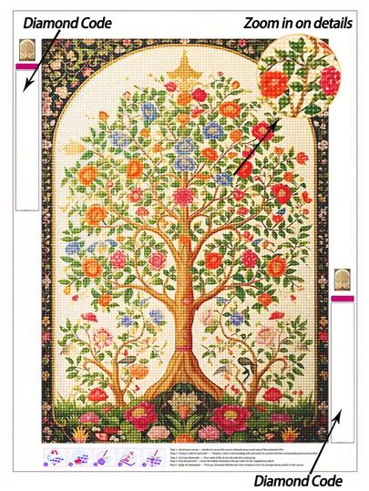 | 5D DIY 钻石画 | 生命之树钻石墙饰套装。波西米亚风花卉印花皮奇瓦伊画。高清钻石点画，礼品钻石画，5D DIY 刺绣马赛克艺术，DIY 技巧和专注力练习。