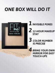 Maybelline Fit Me Matte + Poreless Polvo Base de Maquillaje, Control de Aceite, FPS30+, Minimizador de Poros, Con Espejo Incorporado y Aplicador, Retoque Fácil, Alta Cobertura, Textura de Polvo Fino, Resistente al Sudor, Larga Duración, Acabado Mate, Iguala el Tono de la Piel, Apto para Uso Diario, Todo Tipo de Piel, Perfecto para Trabajo y Ocio - #115 Color marfil pastel suave - Ver 3